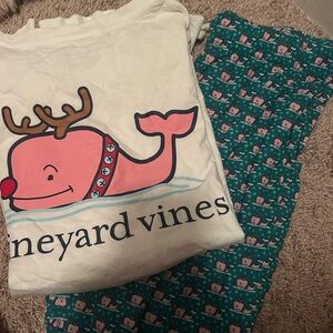 Vineyard Vines Kids Pajama Set - Pink Whale on Teal